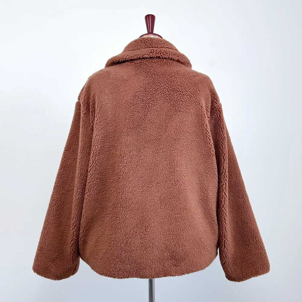 Gap Brown Teddy Sherpa Cozy Fleece Collared Double-Breasted Jacket Coat XL